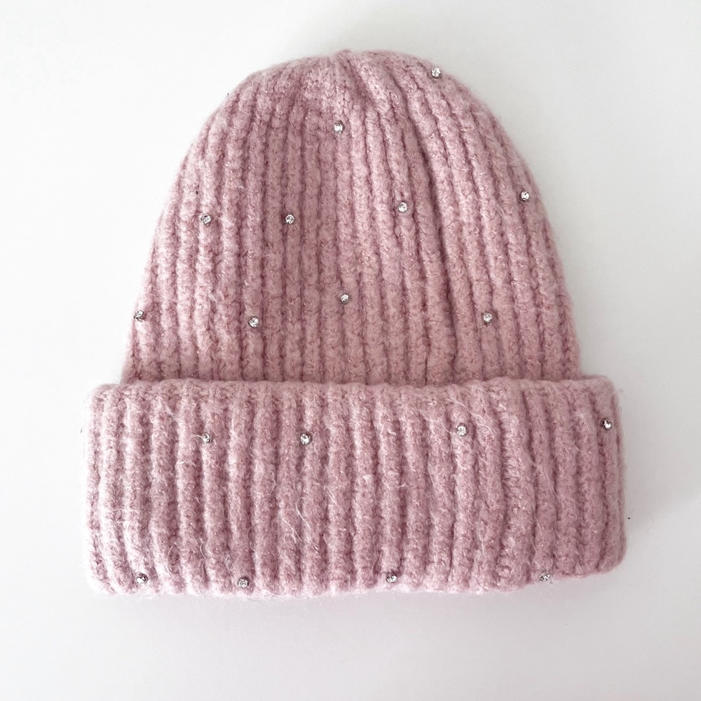 Zara Jeweled Knit Beanie in Blush
